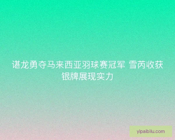 谌龙勇夺马来西亚羽球赛冠军 雪芮收获银牌展现实力